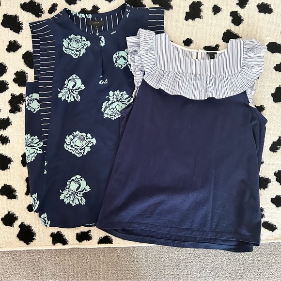 Lot of 2 J.Crew Navy Tops Striped Bib and Peony Print - Picture 6 of 9